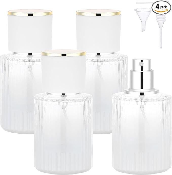 Segbeauty 1oz Glass Perfume Spray Bottle Refillable, 4pcs Fine Mist Perfume Bottles Empty, 30ml Cologne Travel Bottle with Refill Tool Kit, White Atomizer Cologne Sprayer, Fragrance Atomizer Sprayer