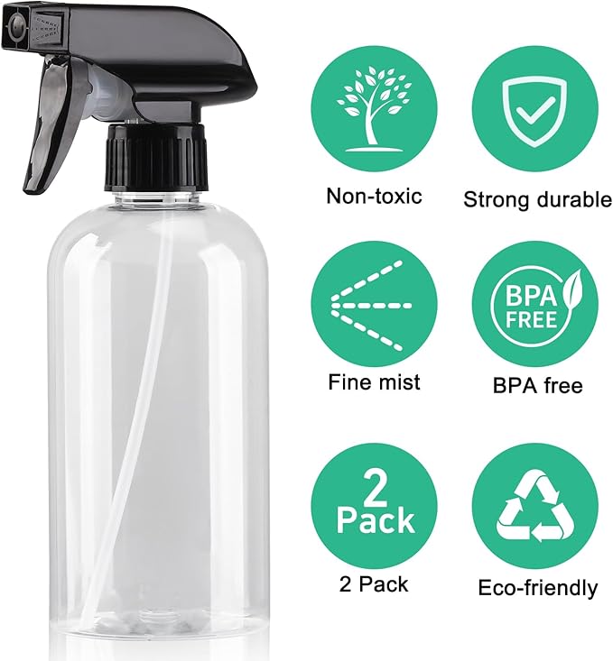 Spray Bottle for Plant - 12.85oz/380ml Fine Mister Plastic Empty Spray Bottles, Clear Water Spray Bottle for Plants, Hair, Cleaning - BPA Free - Leak Proof