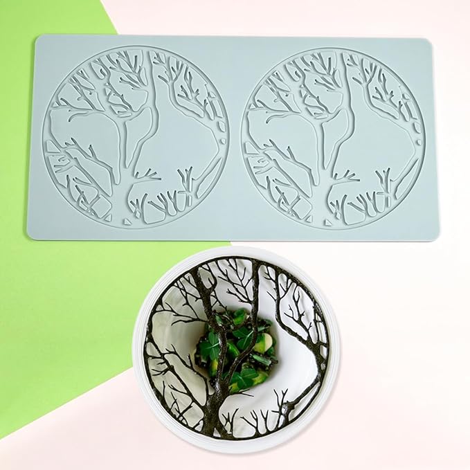TUKE Leaf Molds DIY Ring Tree Forest Silicone Baking Molds Tuile Molds, Hollow 3D Fondant Lace Chocolate Candy Molds for Baking (Tree Forest G 10.36x5.32x0.12inch)