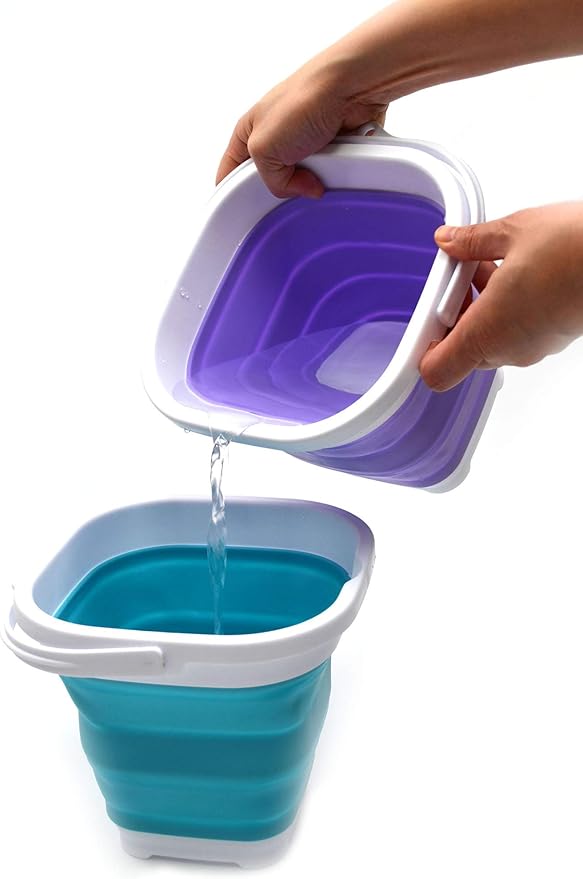 SAMMART 2.6L (0.68 Gallon) Super Mini Sqare Collapsible Plastic Bucket - Foldable Square Tub - Portable Fishing Water Pail - Space Saving Outdoor Waterpot (1, Lt. Purple)