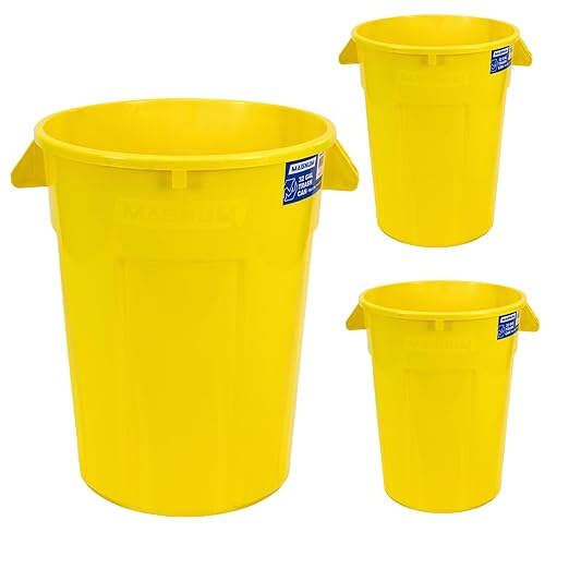 Magnum 32 Gallon Trash Can, High-Vis Yellow, Construction Grade, Heavy Duty Plastic, Jobsite Ready for Handling and Holding Garbage CMTC-C000-32Y03 (3 Pack)