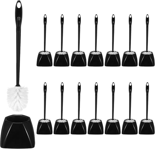 15 Sets Toilet Holder and Brush Set 16.14 Inch Toilet Bowl Cleaner Brush with Caddy Bathroom Scrub Plastic Scrubber with Long Handle for Bathroom Cleaning, Easy to Assemble(Black)