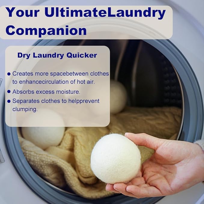 Organic Wool Dryer Balls XL，Reusable, Premium Natural Fabric Softener，Safe for Babies & Sensitive Skin, Reduces Clothing Wrinkles and Naturally Shorten Laundry Drying Time,Wool Balls for Dryer(6psck)