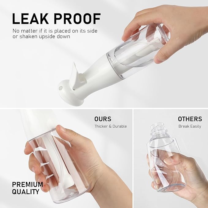 Spray Bottle For Hair, Continuous Mister Empty Spray Bottles, Ultra Fine Mist Water Sprayer for Hairstyling, Cleaning, Plants, Pets, Barbers, Salons, Essential Oil Scents - 2 Pack 6.8 OZ