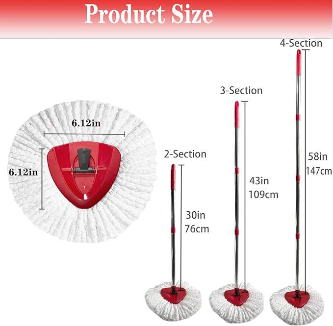 Spin Mop Replacement Head Mop Replace Head Compatible with O Cedar EasyWring Spin Mop - 4 O-Ceda Mop Refills、30-58in Mop Handle and 1 Mop Base Combo Set, 2white