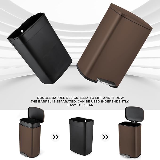 8 Gal Kitchen Trash Can, 30L Recycling or Garbage Bin, Brushed Stainless Steel Waste Basket, Soft&Quiet Close Dustbin, with Step-On Pedal, Removable Inner Bucket, for Home, Office, Living Room