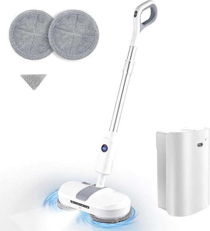 Cordless Electric Mop, Dual Motor Powerful Spin, Cordless Mop with LED Headlight/Water Sprayer, 250ML Large Water Tank Spin, Quiet Cleaning & Waxing-Suitable for Multi-layer Floors