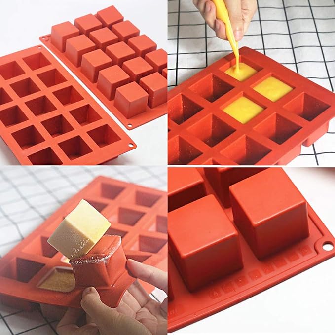 Silicone Mousse Cake Molds (2 Pack) Candy Molds, Mini Petit for Cups, Baking Cakes for Cube Chocolate Truffle Cookie Cake