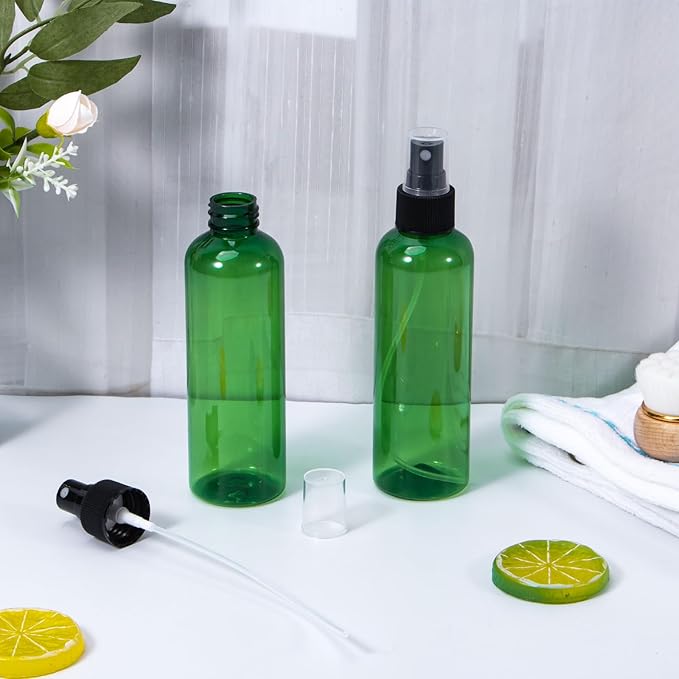 Yebeauty Spray Bottles for Essential Oils, 6.8oz Refillable Plastic Misting Spray Bottle Empty Atomizer Fine Mist Spray Bottle for Beauty Products Cleaning, 2 Pack Green