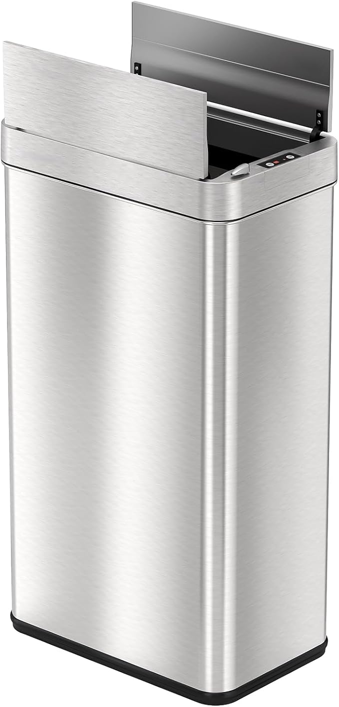 iTouchless 68 Liter / 18 Gallon Wings-Open Lid Sensor Kitchen Trash Can with Odor Filter, Dog-Proof Slim Automatic Large Capacity Stainless Steel Garbage Recycling Bin for Home Office Business Garage