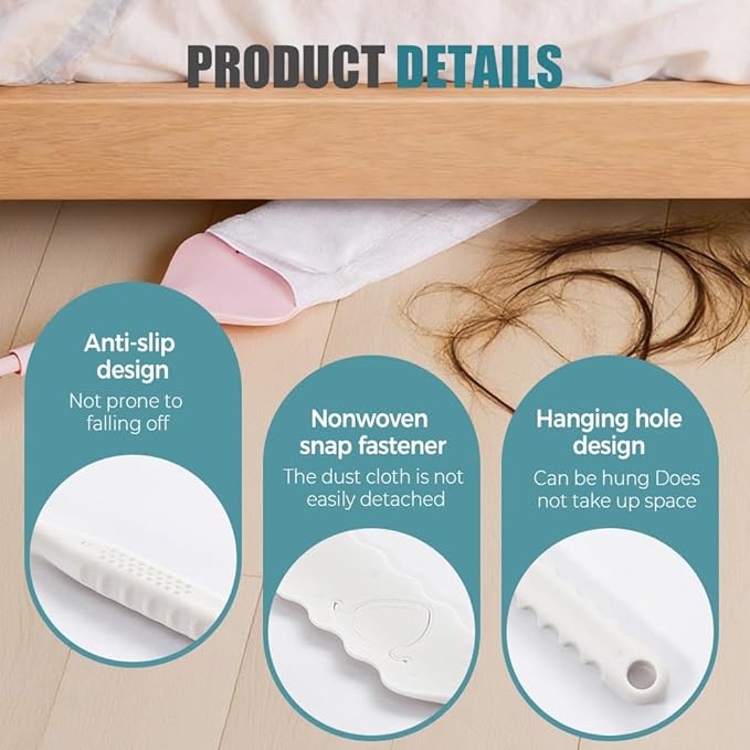 2 Pcs Bendable Gap Dust Cleaner, White Bendable Microfiber Duster for Household, Long Handle Flat Duster for Under Appliances, Crevice Cleaning Tool with Nonwoven Fabric (2pcsWhite)