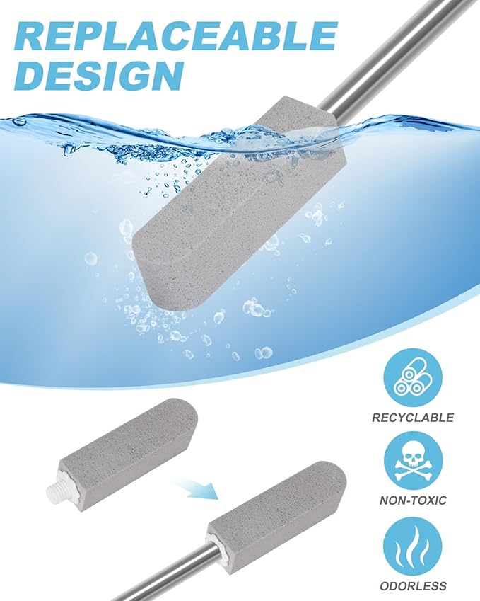 22" Long Pumice Stone Toilet Bowl Cleaner - Toilet Pumice Stone with Stainless Handle - Bathroom Cleaner Toilet Brush - Hard Water Stains Remover for Toilets, Bathtubs, Kitchen, Pool, Tile Cleaning