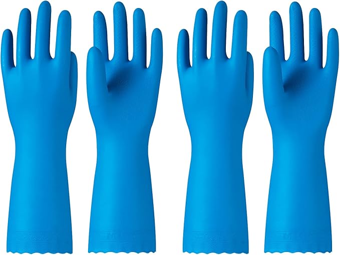 PACIFIC PPE 2 Pairs Reusable Dishwashing Cleaning Gloves, Household, Kitchen, Cotton Liner, Blue, Small