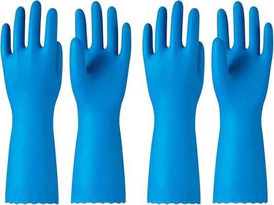 PACIFIC PPE 2 Pairs Reusable Dishwashing Cleaning Gloves, Household, Kitchen, Cotton Liner, Blue, Small