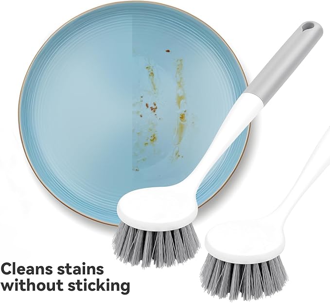 2 Pack Kitchen Scrub Brushes for Cleaning Dish Brush with Handle for Pans, Pots, Kitchen Sink Cleaning Scrub Brushes (PP Plastic)