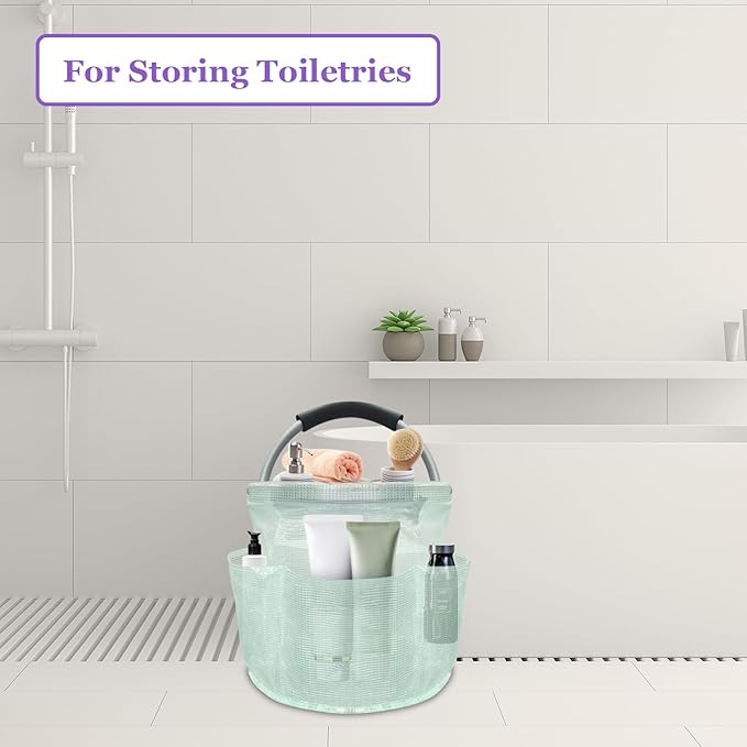 17L Cleaning Caddy for Cleaning Supplies, Foldable Tool Bucket Organizer with 6 Side Pockets, Portable Garden Tool Bag in PVC Resin, Folding Storage Basket for Camping, Gardening, Green