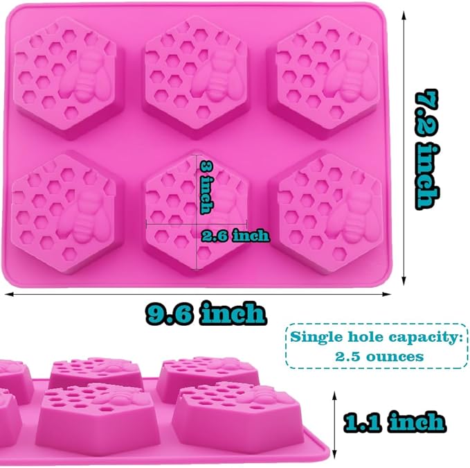 Sakolla 2 Pack Honeycomb Silicone Soap Molds, 6 Cavity Hexagon Bee Silicone Molds for Soap, Lotion Bars, Wax Melts, Beeswax (Purple)
