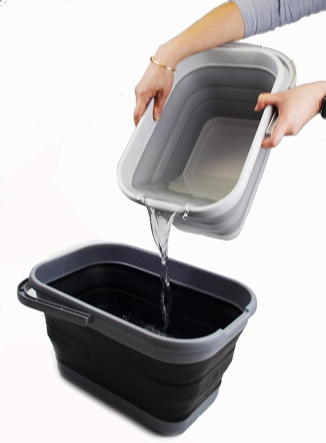 SAMMART 12L (3.17 Gallon) Collapsible Rectangular Handy Bucket (1, Grey/Black)