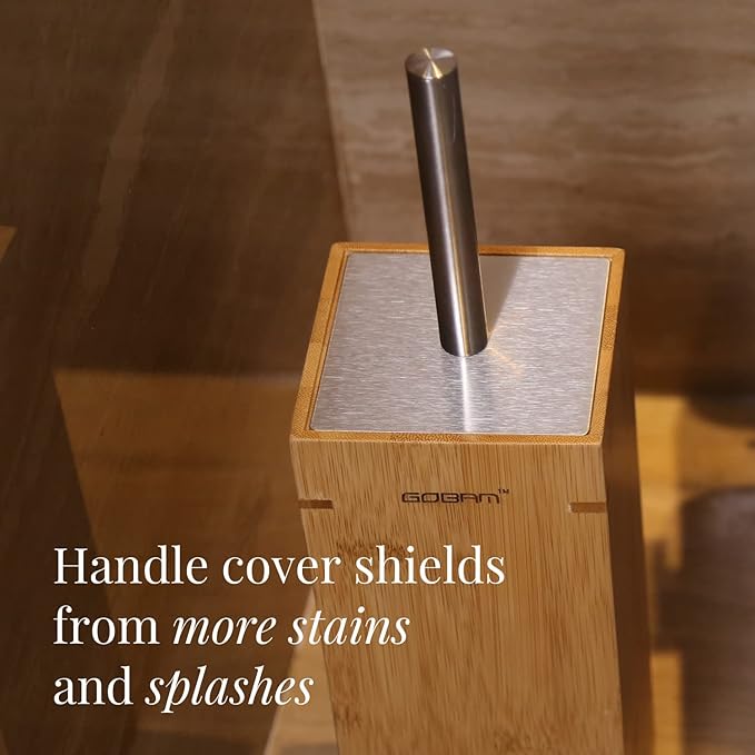 GOBAM Bamboo Toilet Bowl Cleaner with Holder for All Toilet Types - Hidden Stainless Steel Toilet Brush - Bathroom Cleaning Brushes - Toilet Accessories - Natural