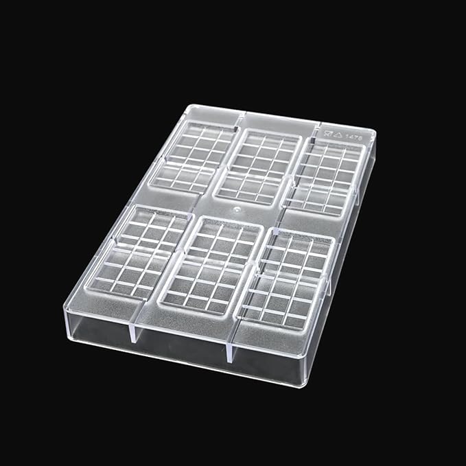 TUKE Polycarbonate Chocolate Bar Mold 6 Cavity Rectangle Premium PC Candy Molds for Baking, DIY, Home Made Chocolates - Reusable, Food-Grade, Professional Chocolate Making Mold (B_ Rectangle)