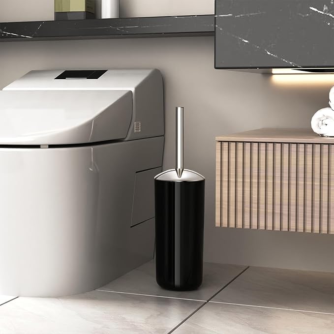 Brown Toilet Brush and Holder Set, 2 Pack – Toilet Brush Brown with Stainless Steel Handle, Non-Scratch Bristles, Compact and Drip-Free, Toilet Bowl Brush for Bathroom and Home Use