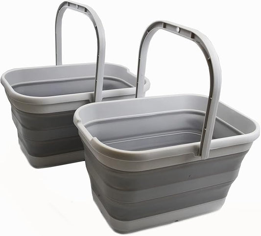 SAMMART 12L (3.1 Gallon) Collapsible Rectangular Handy Bucket/Multiuse Foldable Water Pail for Camping, Fishing (Grey (Set of 2))
