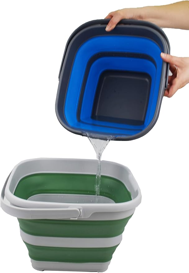 SAMMART 10L (2.6 Gallon) Collapsible Rectangular Handy Basket/Bucket (Grey/Dark Sea Green, 1)