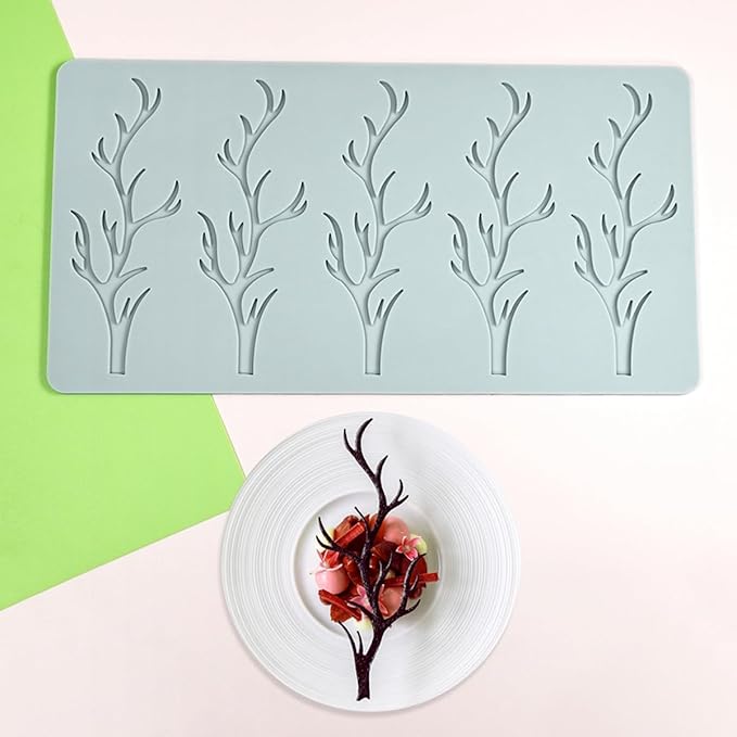 TUKE Tuile Mold 3D Branch Molds Silicone Tuile Fondant Molds Hollow Candy Lace Silicone Molds for Baking, Polymer Clay, Sugar Craft Dessert Cupcake Cake Decorating (Branch_9.52x4.92x0.12inch)