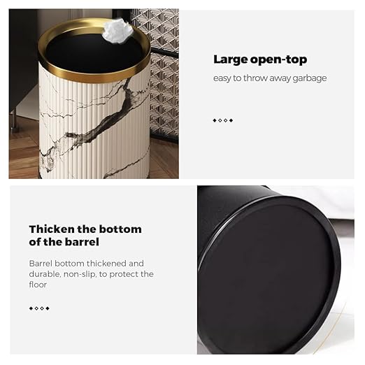 Small Fancy Bathroom Trash Can, Metal Trash can Covered with Leather, Open Top,Hide The Garbage Bag, Bathroom, Living Room, Bedroom, Office, Bank, Hotel (12l-Chinese Style)