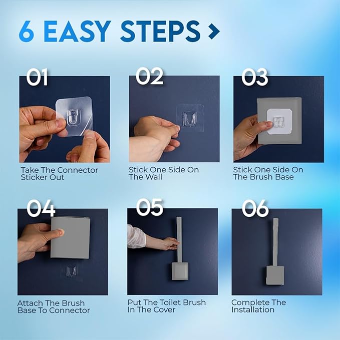 Silicone Toilet Brush and Holder Set – Pack of 1 Wall Mounted Toilet Brush Grey – Long Non-Slip Handle, Flexible Bristles for Easy Cleaning – Modern Toilet Scrubber Brush