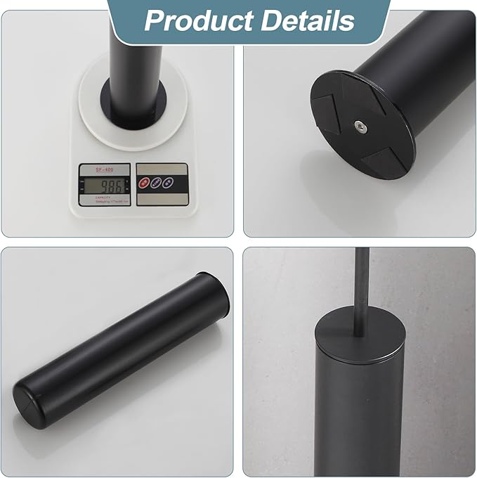 BGL Toilet Brush and Holder Set, Heavy Duty 304 Stainless Steel, Round Base and Long Handle for Bathroom Deep Cleaning, Drip-Proof, Space Saving for Storag, Black