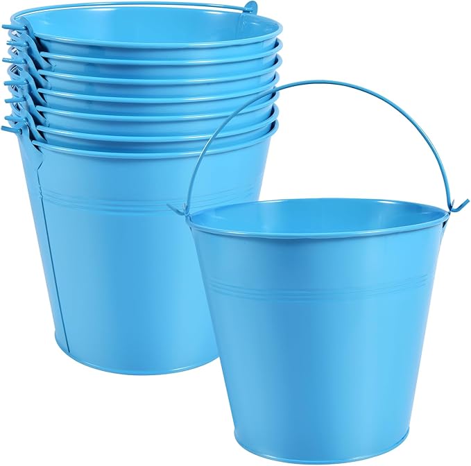 OBTANIM 7 Pack Blue Metal Buckets with Handle Galvanized Ice Pails for Plants, Succulents, Party Favors Organizing, Rustic Home Decor or Classrooms Pencil Storage (6 x 4.4 inch)