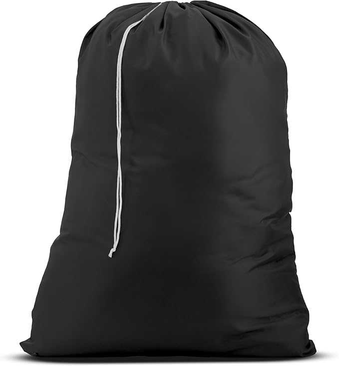 Nylon XL Laundry Bag - Locking Drawstring Closure, Machine Washable, These Large Bags Will Fit a Laundry Basket and Strong Enough to Carry up to Two Loads of Clothes (Black | 22" x 32")