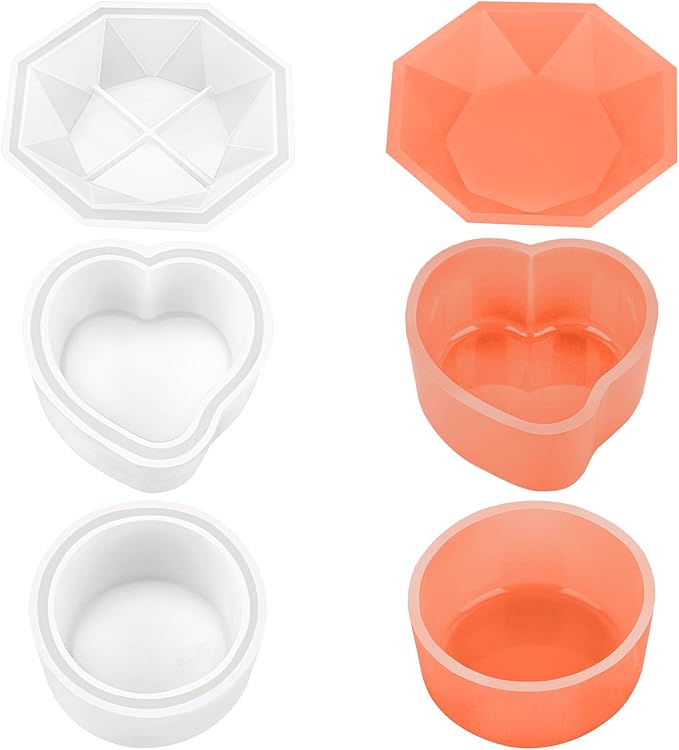 Gartful 3 Pieces Dish Resin Molds, Silicone Jewelry Tray Molds, Storage Container Epoxy Resin Casting Molds for Jewelry Ring Holders, Soap Dish, Candle Holder, 3 Styles(Round & Heart & Octagon)