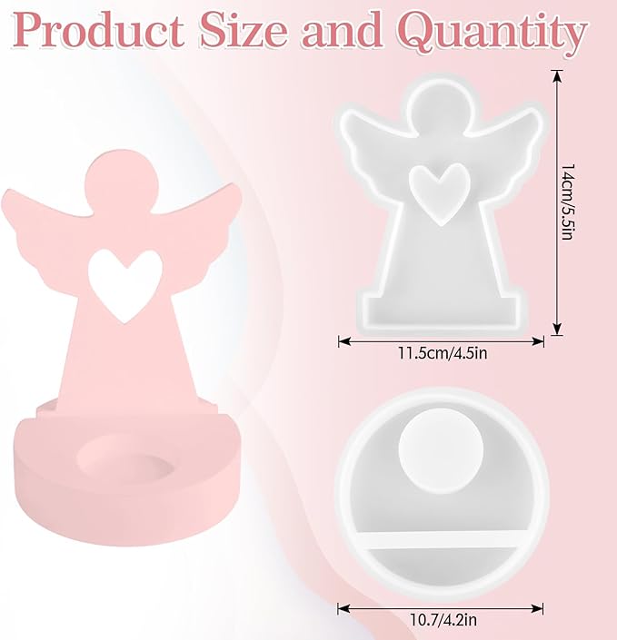 Silicone Mold, Classic Angels Holding Stars in Their Hands, Silicone Casting Molds with Base, Silicone Casting Mold Candle Holder for Soy Wax, Cement Gypsum Decorative Ornaments