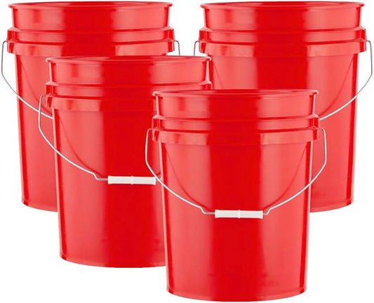House Naturals 5 Gallon Premium HPDE Plastic Bucket - Made in USA Food Grade Storage Container, BPA Free All Purpose Pail (4, Red)