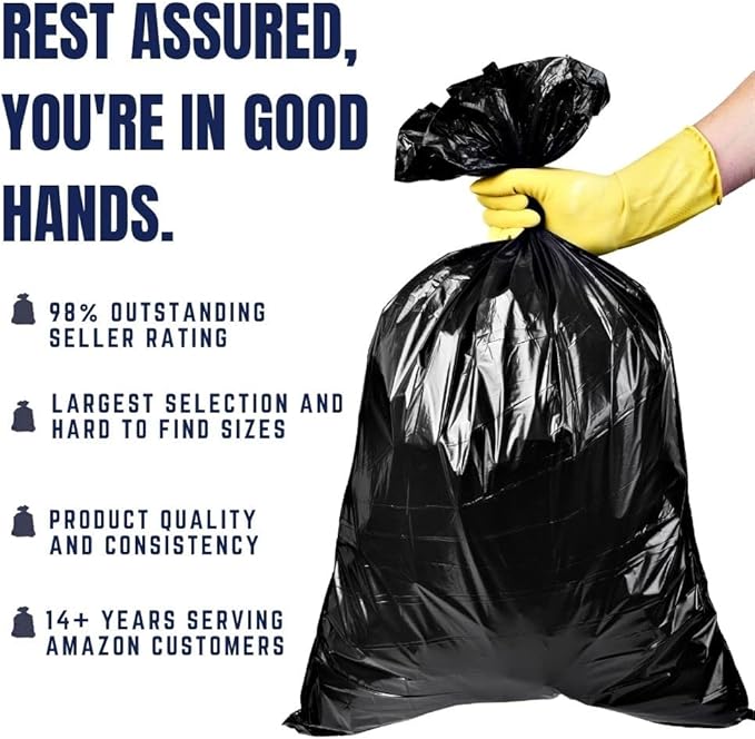 PlasticPlace 33 Gallon Trash Bags │ 1.7 Mil │ Black Garbage Can Liners │ 33" x 39" (100 Case)