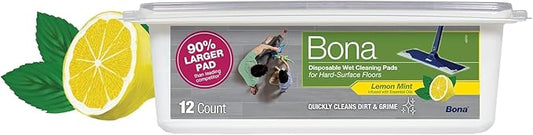 Bona® Disposable Wet Cleaning Pads for Hard-Surface Floors, Lemon Mint Scent 12 Count (Pack of 1)