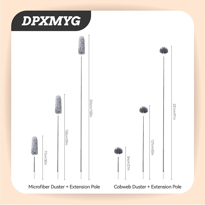 Ceiling Fan Cleaner Duster with Extension Pole, Washable Cleaning Duster Kit with 2 Duster Heads, Cobweb Duster, Corner Brush, 21-100 Inch Long Telescoping Pole