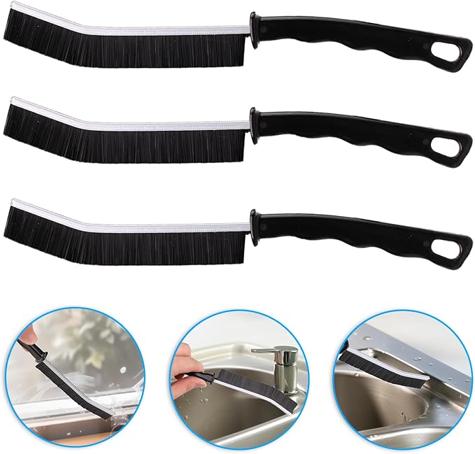 Crevice Cleaning Brush Cleaning Tools Cleaning Supplies Grout Brush Scrub Brush Toilet Brush for Household Use for Cleaning Bathroom Kitchen 3 Pcs (Black)