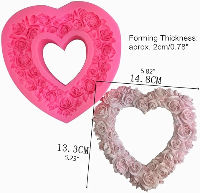 Rose Heart Wreath Fondant Chocolate Candy Silicone Mold Cake Decorating Baking Pastry Tools Soap Mould Resin Polymer Clay Mold