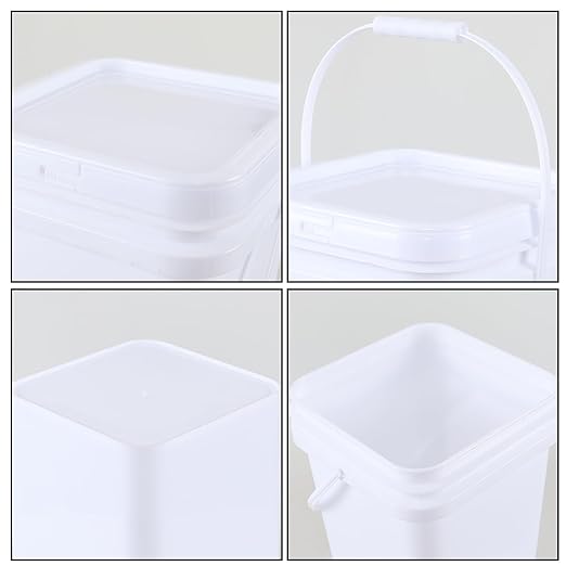 4 Gallon (4 Pack) Plastic Bucket Pail with Handle, Food Grade Bucket Containers with Lid, White