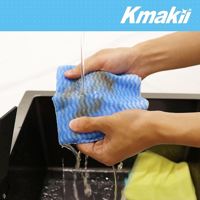 KMAKII Handi Wipe Reusable Cloths - Multi-Purpose Cleaning Cloths and Towels, Absorbent, Quick-Dry, Durable Wipes for Kitchen and Home, Blue, 11.8 x 21 inches, Pack of 40