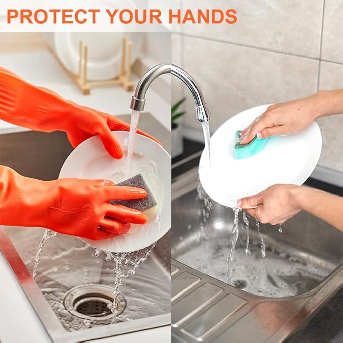 North Tower Kitchen Washing Room Gloves Fleece Lined, Reusable, Waterproof with Extra-Long Cuff & Anti-Slip Design for Household & Kitchen Use,15",2 Pairs Middle