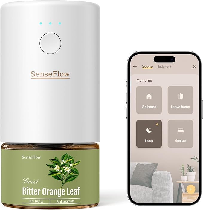 SF101S Smart Wi-Fi Waterless Ultrasonic Essential Oil Diffuser–100% Plant-Based,120-Day Natural Air Freshener & Aromatherapy Scent Diffuser Covers 100㎡ for Home,Hotel-Bitter Orange Leaf
