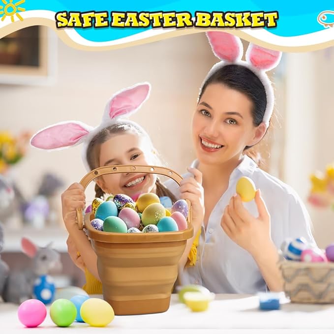 Dilabnba 3-Pack Collapsible Beach Buckets with Mesh Bag, Silicone Sand Water Pails for Kids, Easter Buckets, Portable Beach Toys for Travel, Camping, Fishing, Summer Fun