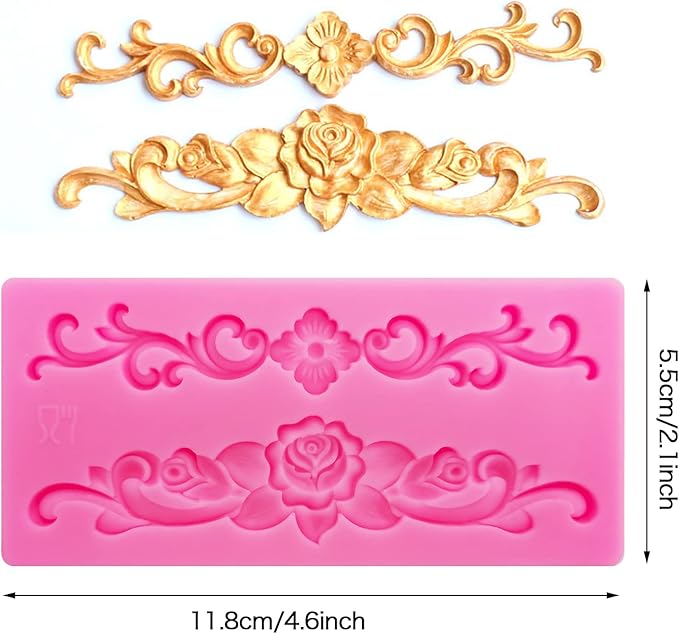 Baroque Style Silicone Molds, Curlicues Scroll Lace Fondant Molds, Vintage Relief Flower Mould Filigree 3D Clay Mold for Gummy Sugar Cookie Pastry Chocolate Mold for Clay Cupcake Topper Decor(6Pcs)