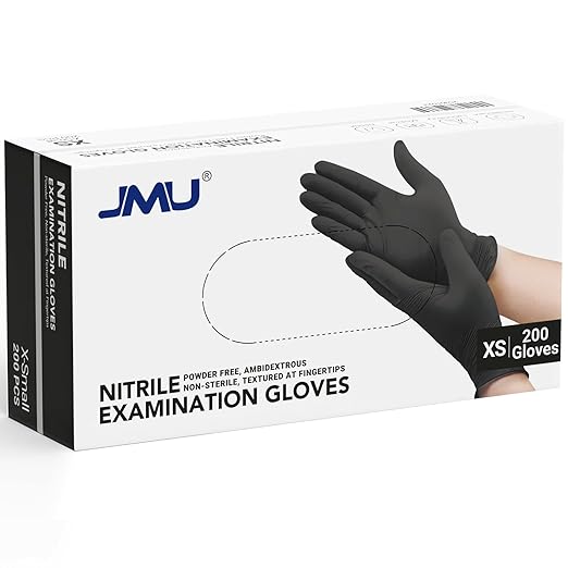 JMU Black Nitrile Gloves 200/Box, 3.5Mil Disposable Nitrile Exam Gloves, Latex Free Powder Free, Food Safe Gloves, XS