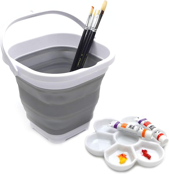 SAMMART 2.6L (0.68 Gallon) Super Mini Sqare Collapsible Plastic Bucket - Foldable Square Tub - Portable Fishing Water Pail - Space Saving Outdoor Waterpot (1, Grey)