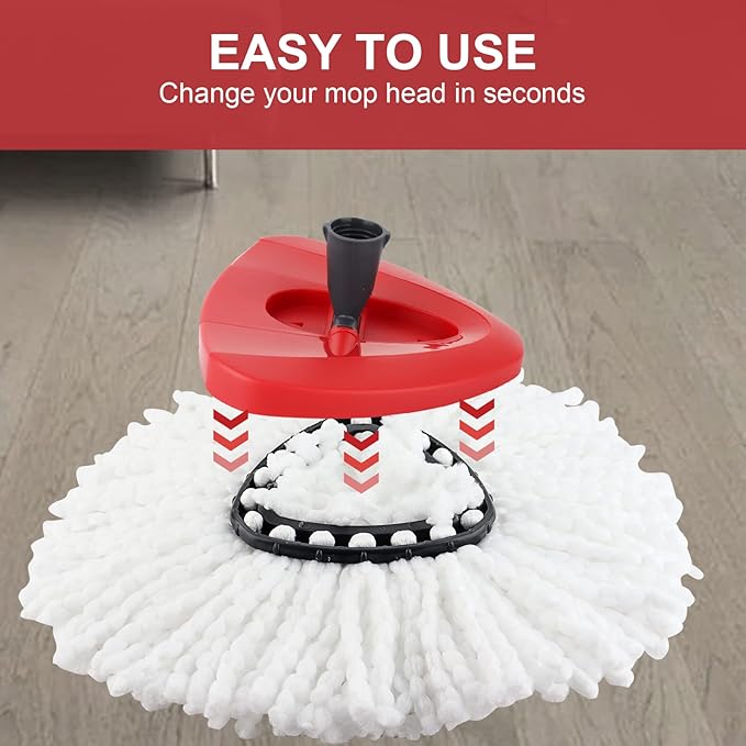 Spin Mop Head Refill for Vileda/Ocedar EasyWring Spin Mops - Rotating Microfiber Triangle Replacement Pads Washable & Reusable fit All Floor - 6 Mops Cloth and 1 Mop Base